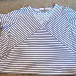 Alfred Dunner Blue and White Striped Short Sleeve Top